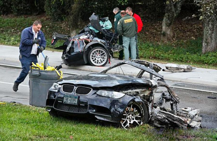 Car: 2010 BMW M3 Description: Driving at a high rate of speed, owner lost control and struck two trees, splitting the car in half and causing the front half to catch fire.  The accident occured at 3:30 in the morning and the driver was killed. Location: Palm Beach, FL